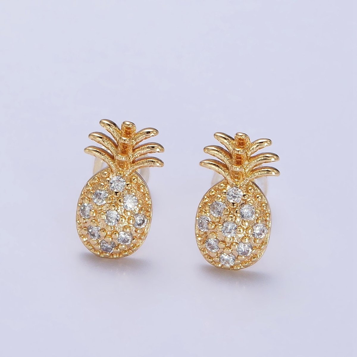 Gold, Silver Micro Paved Clear CZ Pineapple Summer Fruit Stud Earrings | AB364 AB365 - DLUXCA