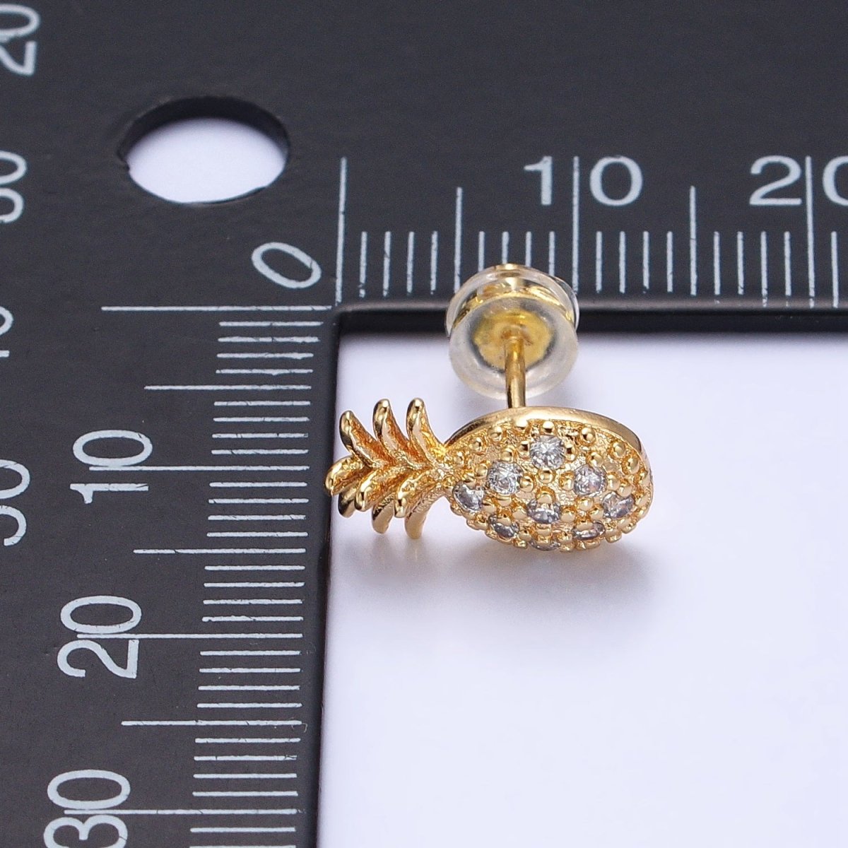 Gold, Silver Micro Paved Clear CZ Pineapple Summer Fruit Stud Earrings | AB364 AB365 - DLUXCA