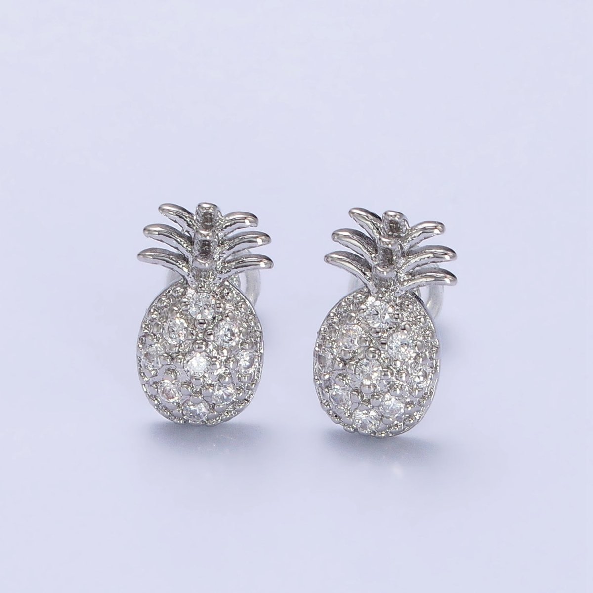 Gold, Silver Micro Paved Clear CZ Pineapple Summer Fruit Stud Earrings | AB364 AB365 - DLUXCA