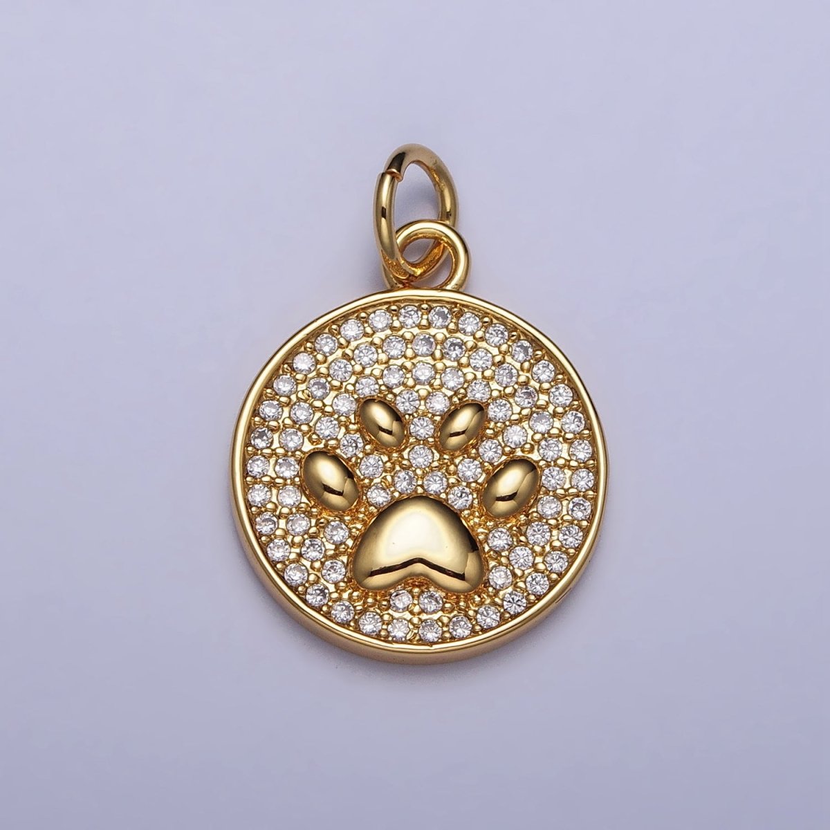 Gold, Silver Micro Paved CZ Animal Pet Pawprint Round Charm | AC1005 AC1006 - DLUXCA