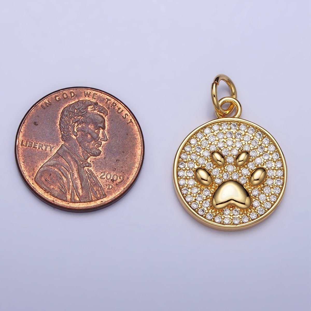 Gold, Silver Micro Paved CZ Animal Pet Pawprint Round Charm | AC1005 AC1006 - DLUXCA