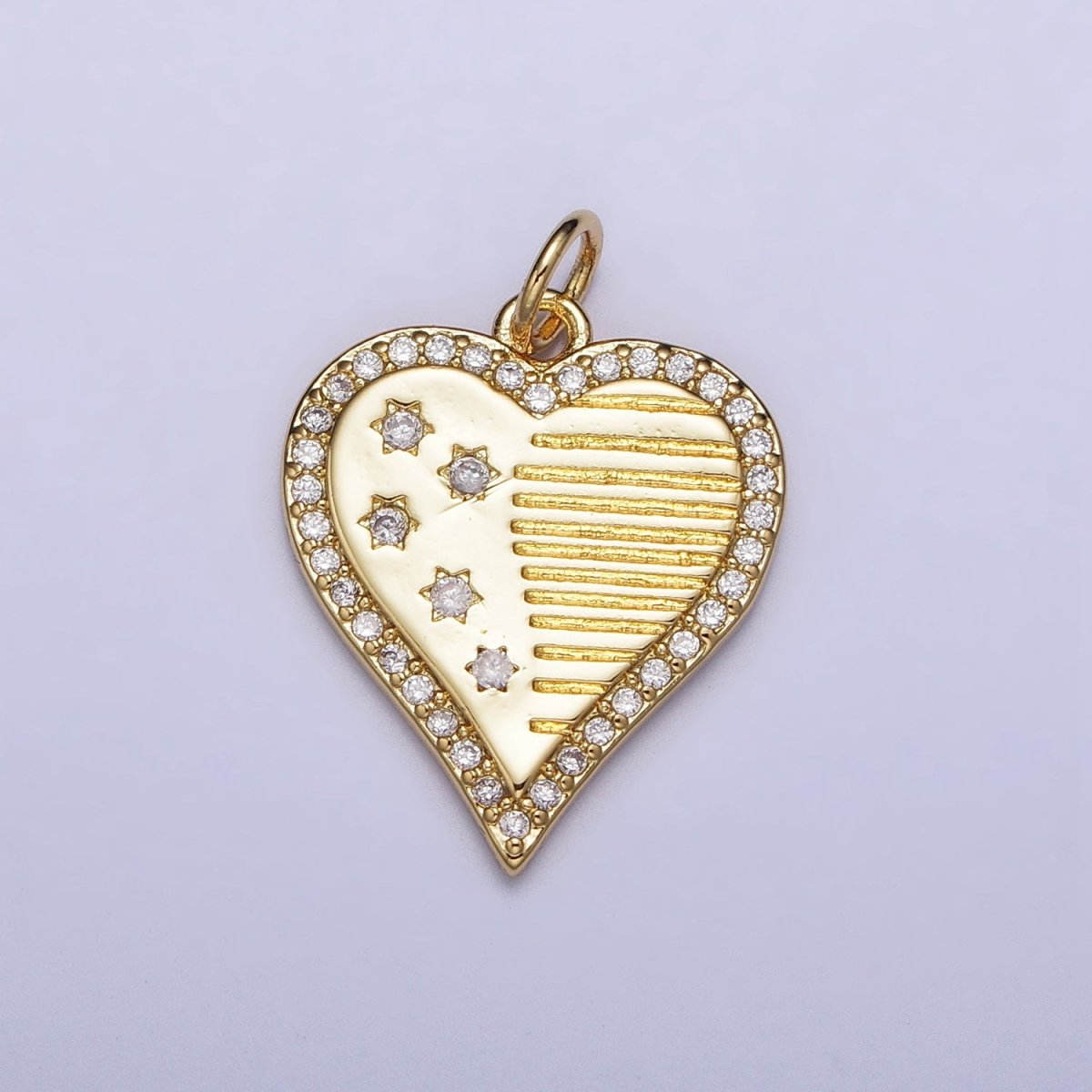 Gold, Silver Micro Paved CZ Celestial Star Sun Half Lined Heart Charm | AC993 AC994 - DLUXCA