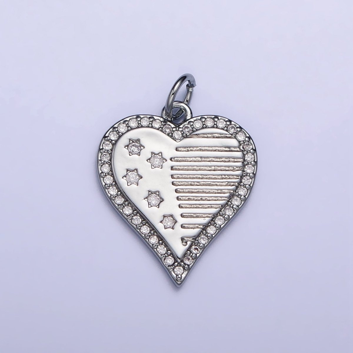 Gold, Silver Micro Paved CZ Celestial Star Sun Half Lined Heart Charm | AC993 AC994 - DLUXCA