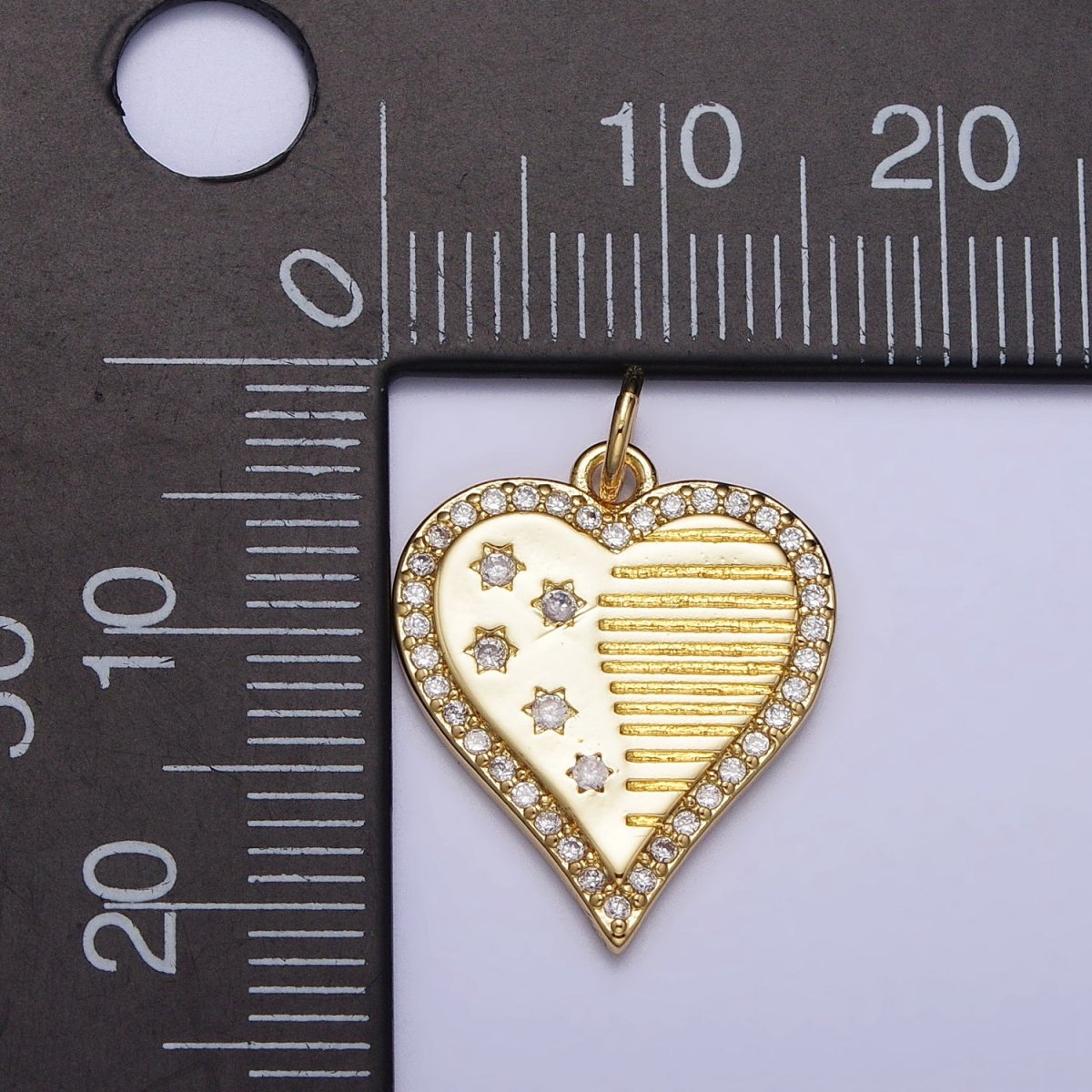 Gold, Silver Micro Paved CZ Celestial Star Sun Half Lined Heart Charm | AC993 AC994 - DLUXCA