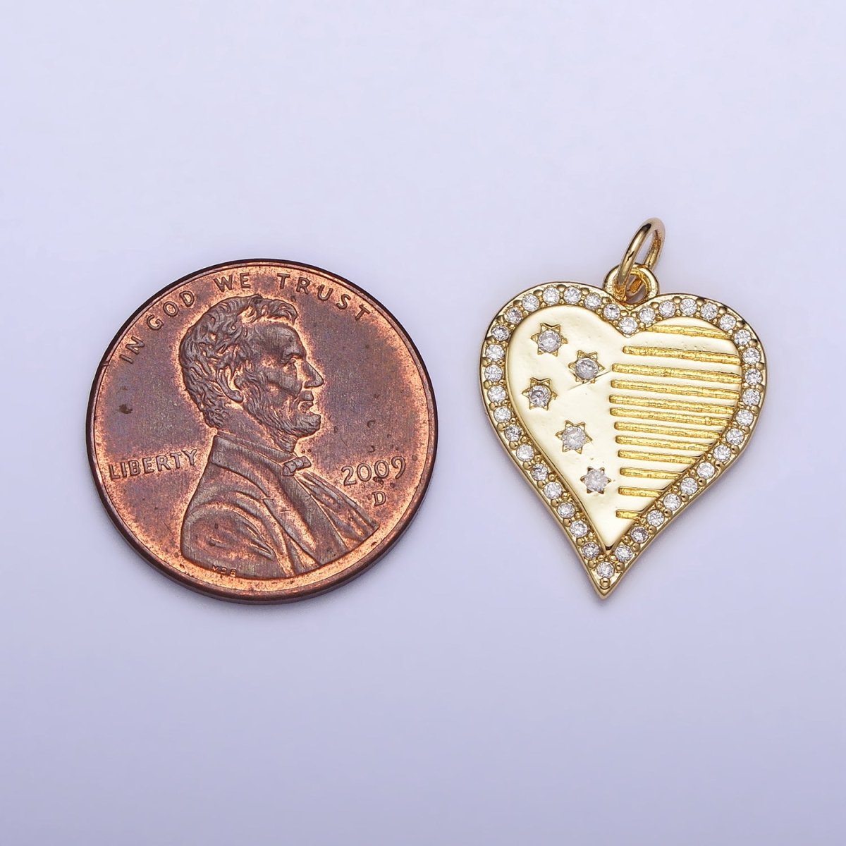 Gold, Silver Micro Paved CZ Celestial Star Sun Half Lined Heart Charm | AC993 AC994 - DLUXCA