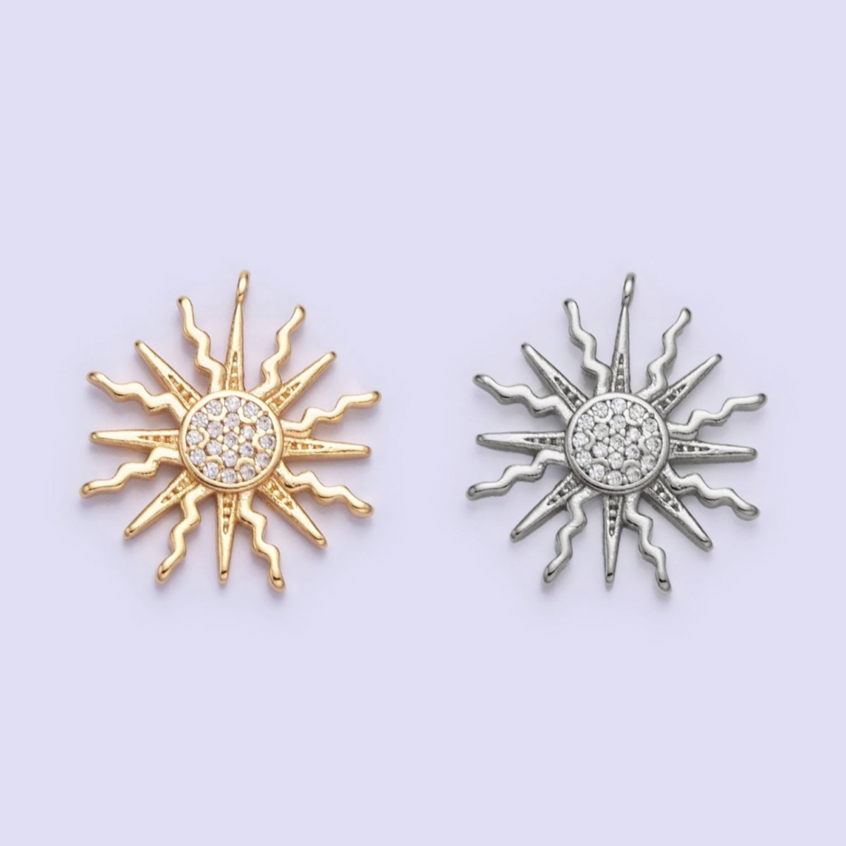 Gold, Silver Micro Paved CZ Celestial Sun Ray Add-On Charm | AC685 AC686 - DLUXCA