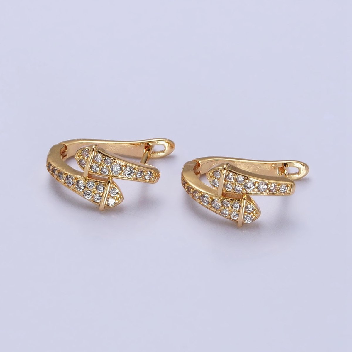 Gold, Silver Micro Paved CZ Double Serpent Snake Geometric English Lock Earrings | AB442 AB451 - DLUXCA