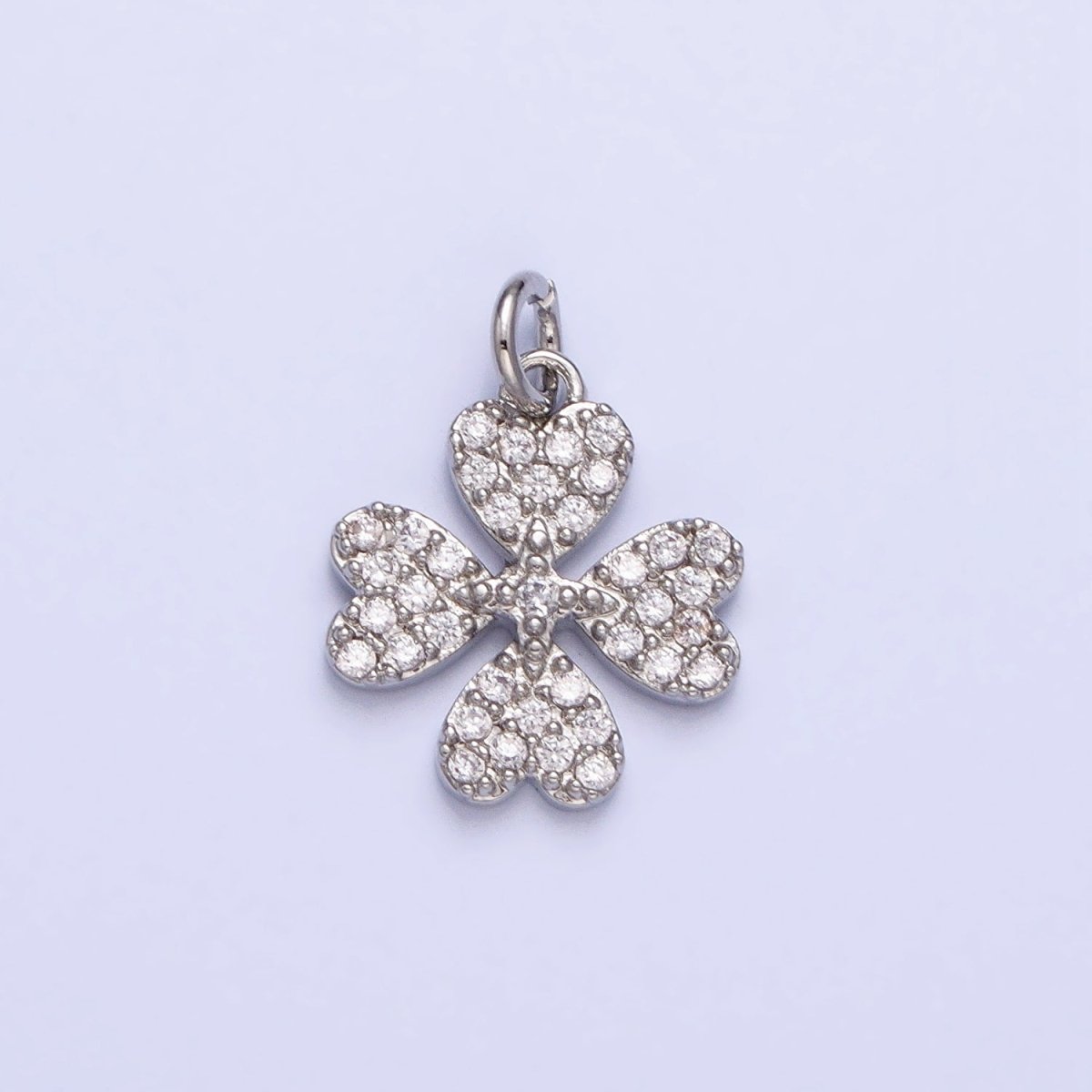 Gold, Silver Micro Paved CZ Heart Petal Clover Quatrefoil Add-On Charm | AC769 AC770 - DLUXCA