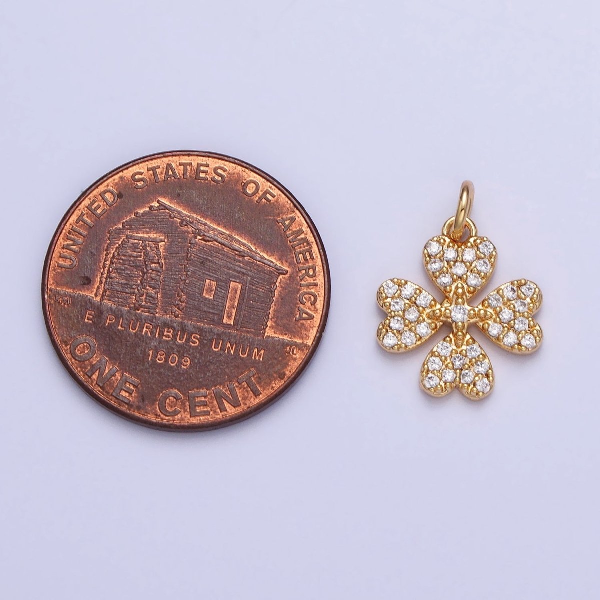 Gold, Silver Micro Paved CZ Heart Petal Clover Quatrefoil Add-On Charm | AC769 AC770 - DLUXCA