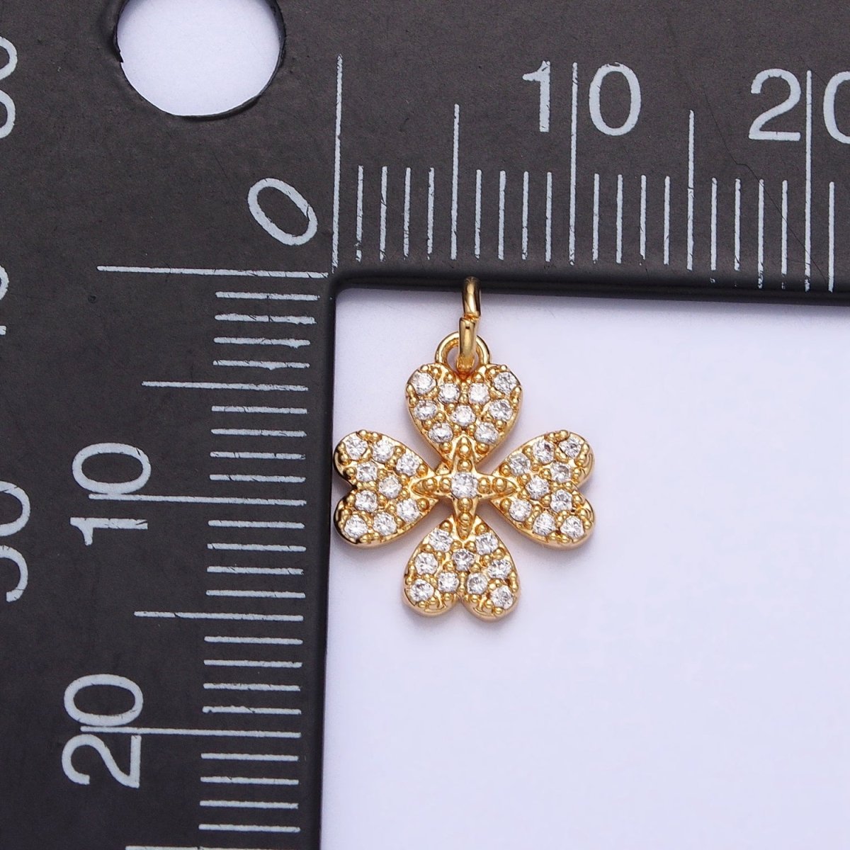 Gold, Silver Micro Paved CZ Heart Petal Clover Quatrefoil Add-On Charm | AC769 AC770 - DLUXCA