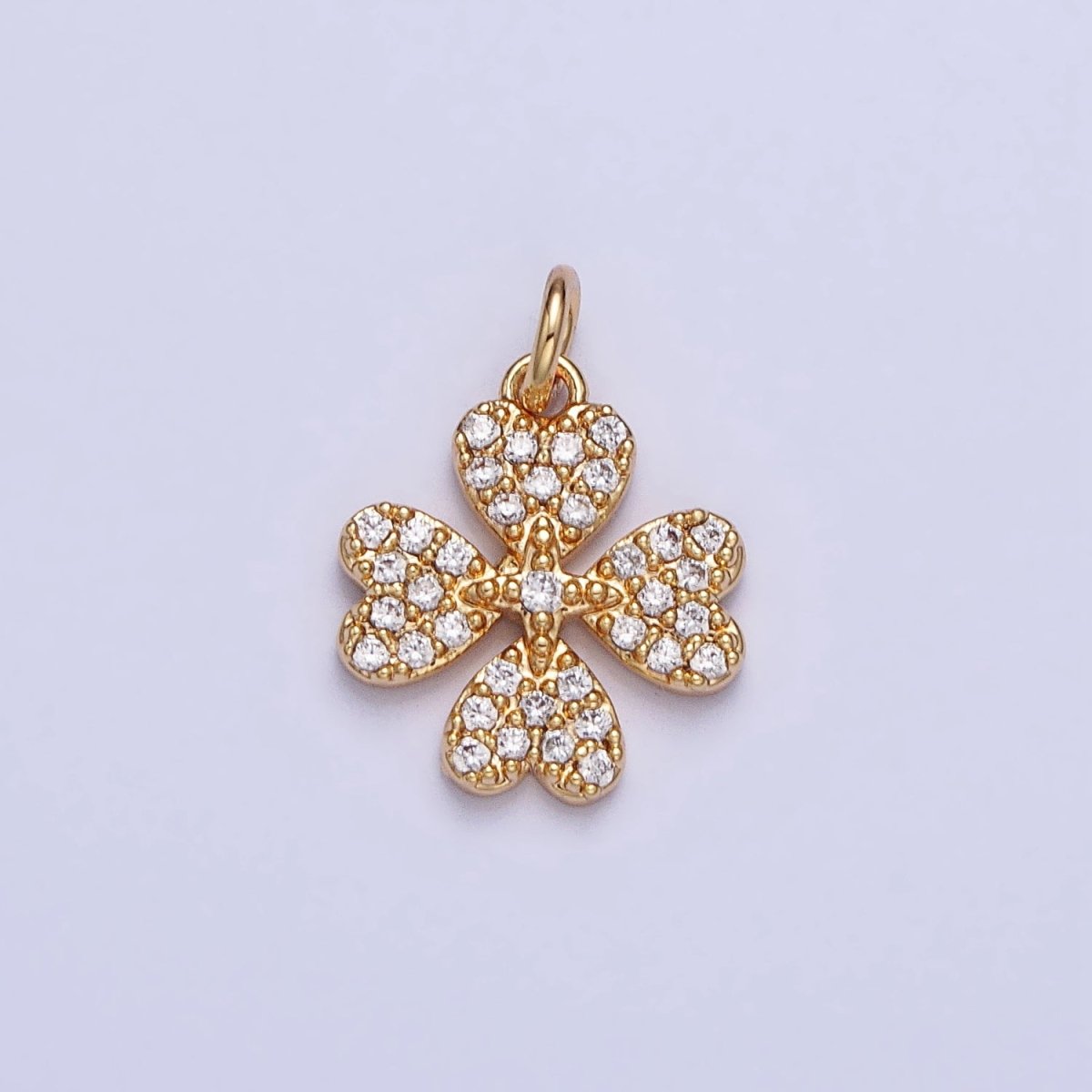 Gold, Silver Micro Paved CZ Heart Petal Clover Quatrefoil Add-On Charm | AC769 AC770 - DLUXCA