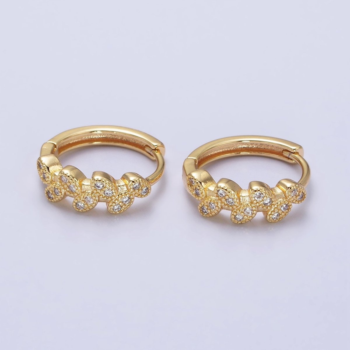 Gold, Silver Micro Paved CZ Leaf Nature 15mm Huggie Earrings | AB517 AB526 - DLUXCA