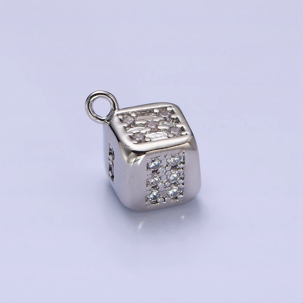 Gold, Silver Micro Paved CZ Lucky Dice Gambling Las Vegas Inspired Charm in Gold & Silver | AC516 AC517 - DLUXCA