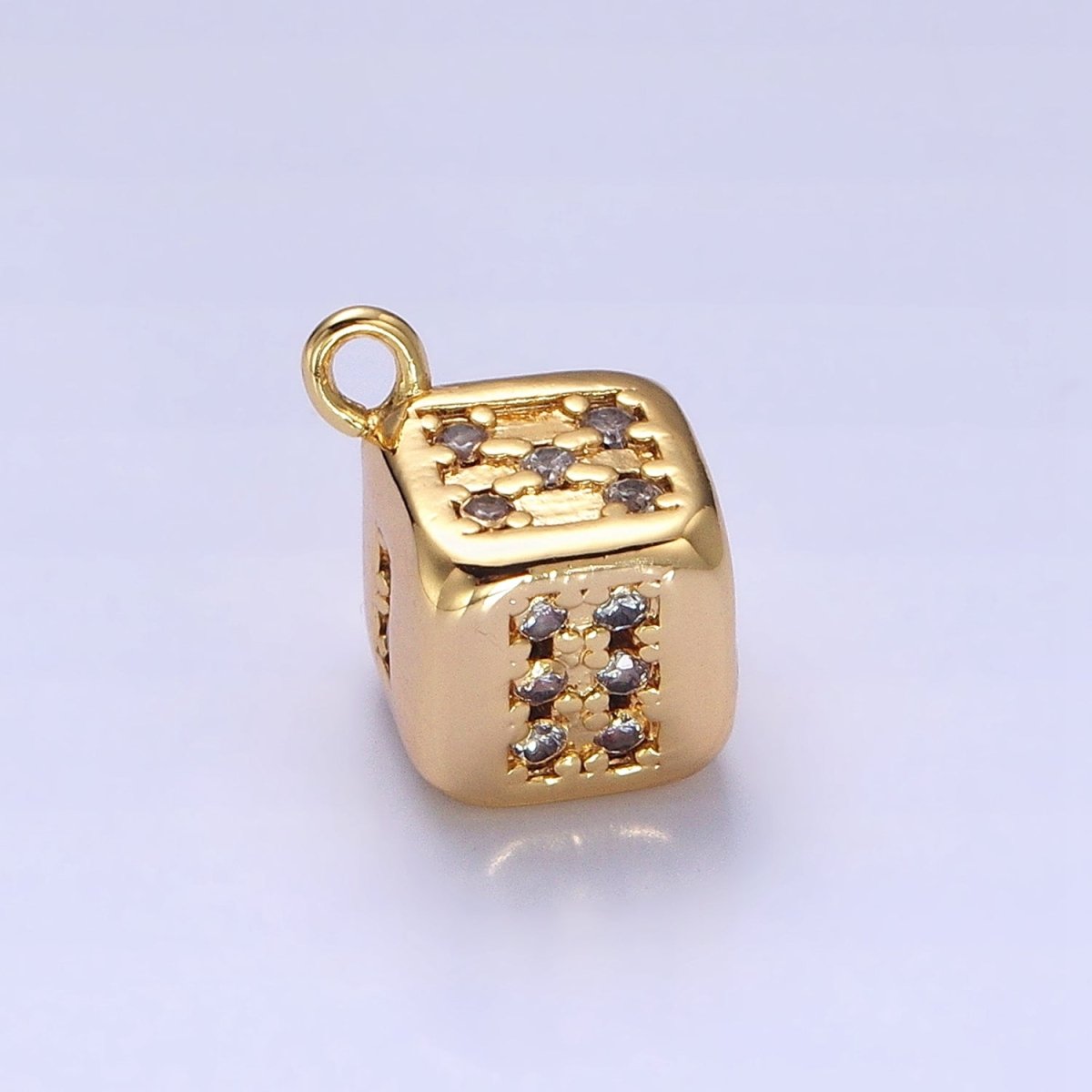 Gold, Silver Micro Paved CZ Lucky Dice Gambling Las Vegas Inspired Charm in Gold & Silver | AC516 AC517 - DLUXCA