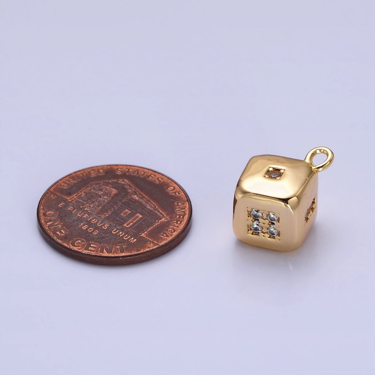 Gold, Silver Micro Paved CZ Lucky Dice Gambling Las Vegas Inspired Charm in Gold & Silver | AC516 AC517 - DLUXCA