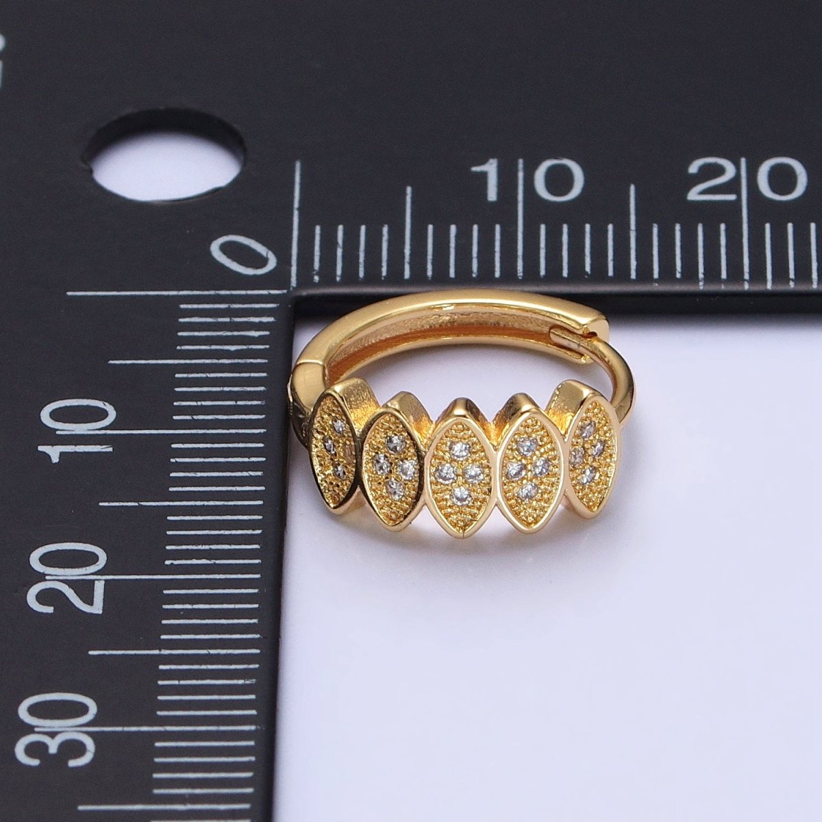 Gold, Silver Micro Paved CZ Marquise Geometric Lined 15mm Huggie Earrings | AB505 AB511 - DLUXCA