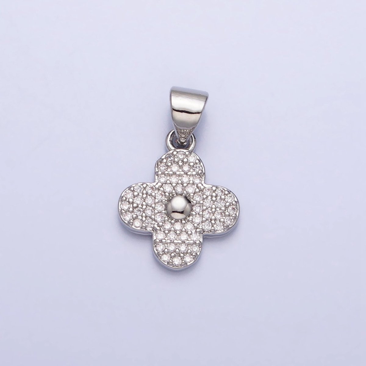 Gold, Silver Micro Paved CZ Quatrefoil Clover Pendant | AA309 AA310 - DLUXCA