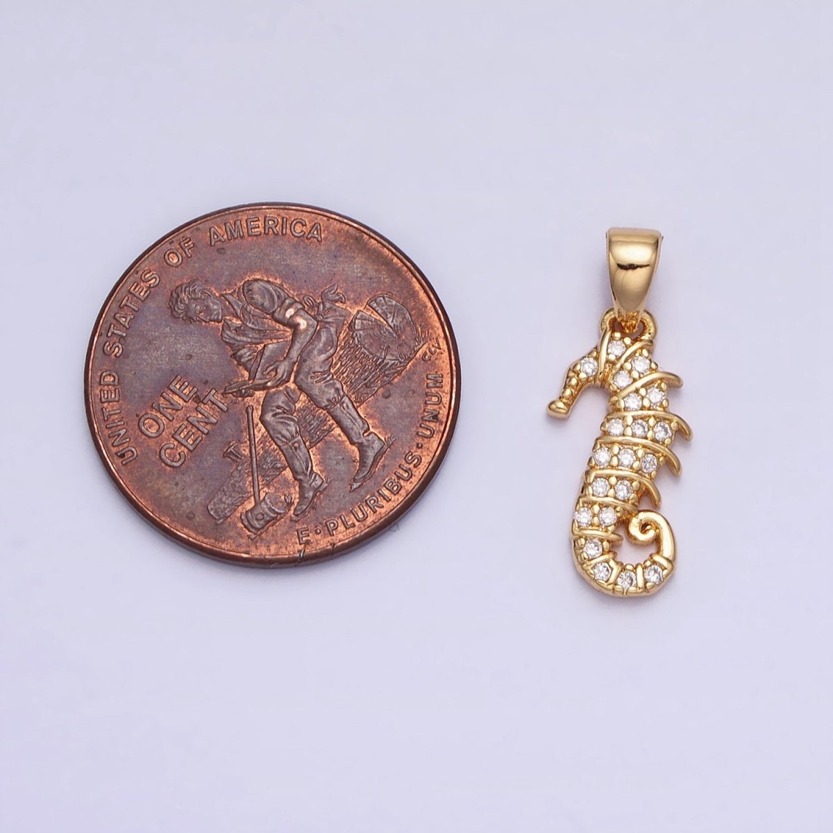 Gold, Silver Micro Paved CZ Seahorse Ocean Animal Mini Pendant | AA350 AA351 - DLUXCA