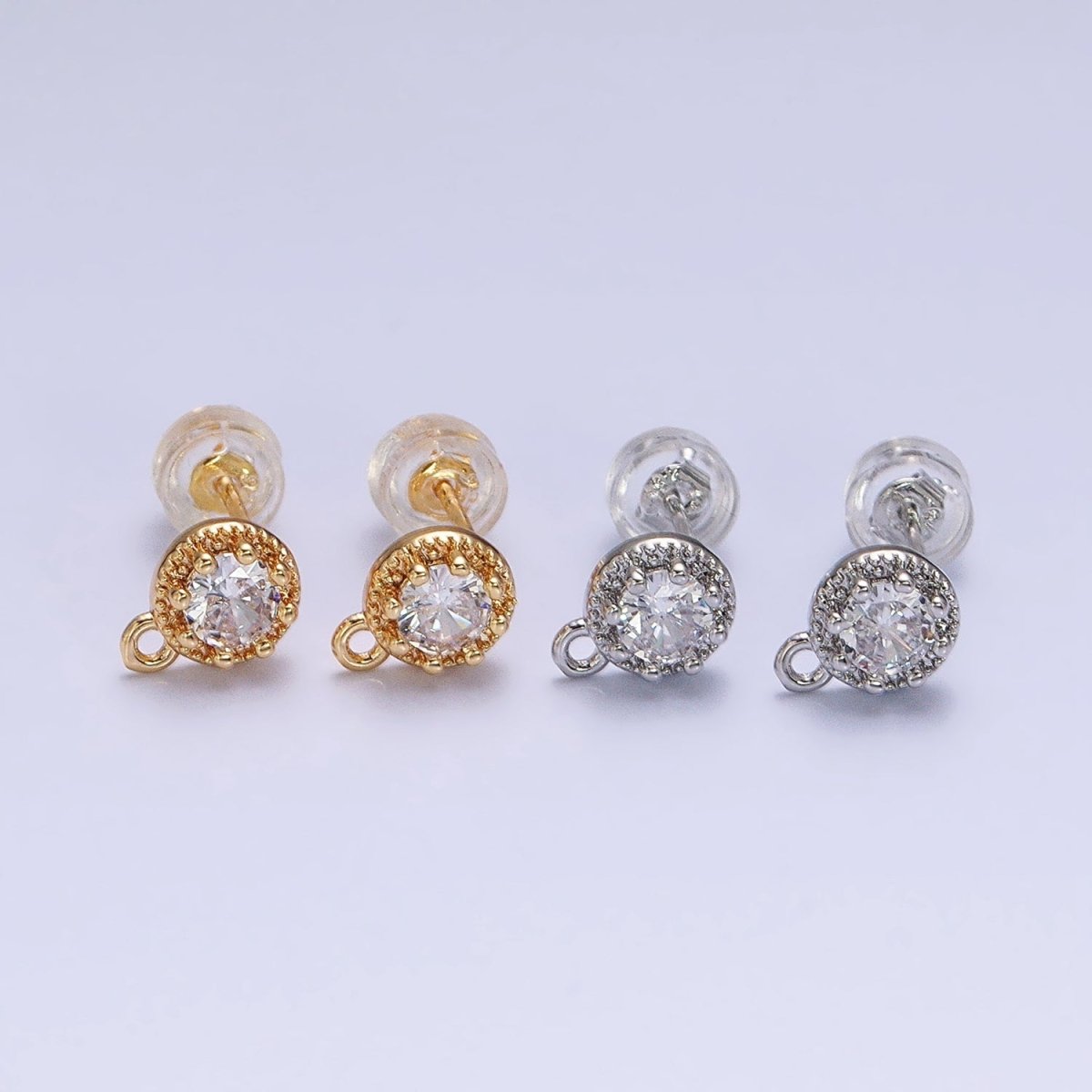 Gold, Silver Mini 8mm Round Clear CZ Open Loop Stud Earrings Supply | Z-363 Z-364 - DLUXCA