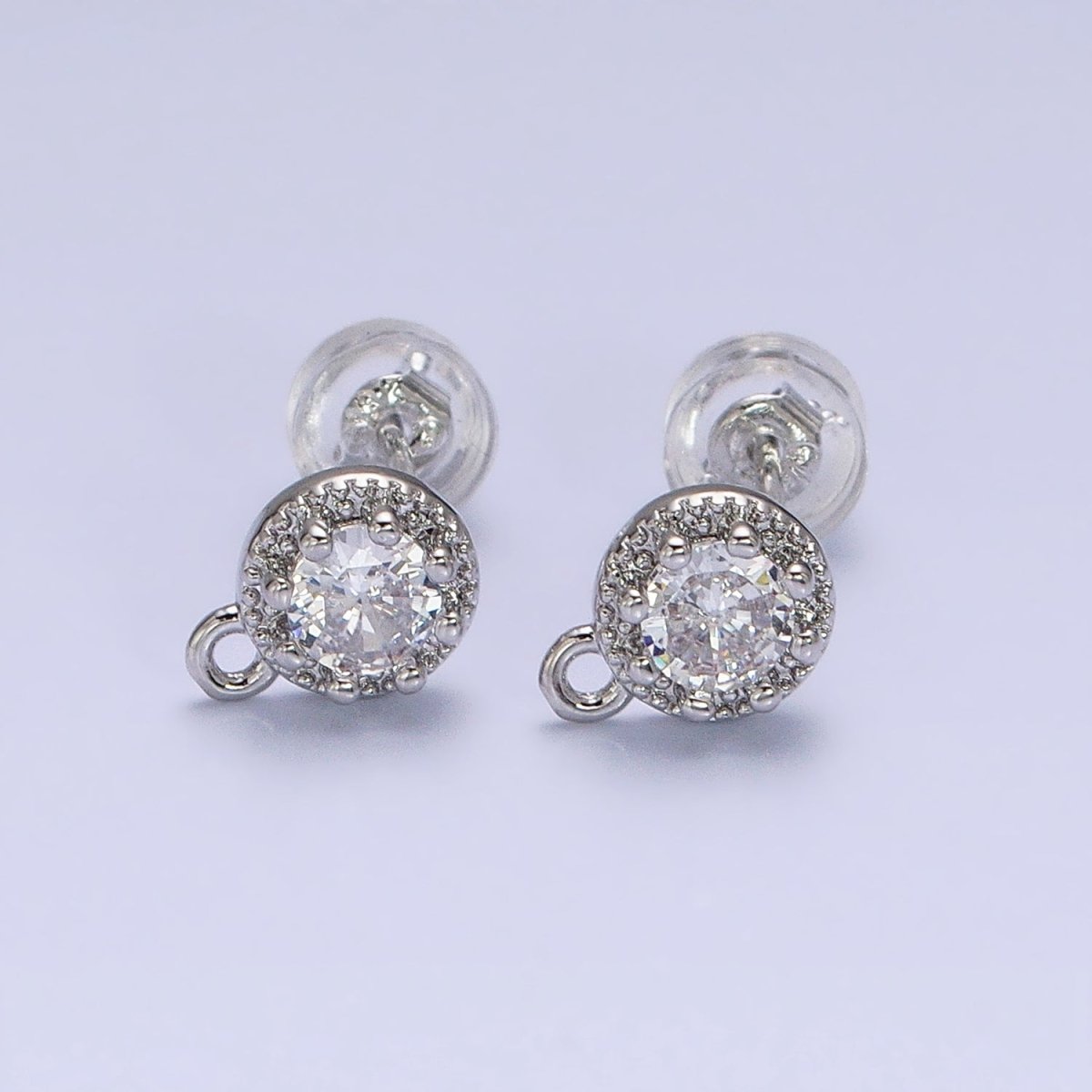 Gold, Silver Mini 8mm Round Clear CZ Open Loop Stud Earrings Supply | Z-363 Z-364 - DLUXCA