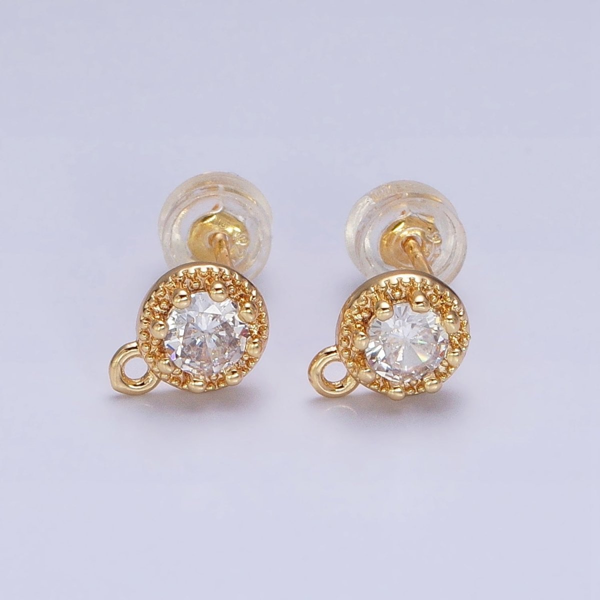 Gold, Silver Mini 8mm Round Clear CZ Open Loop Stud Earrings Supply | Z-363 Z-364 - DLUXCA