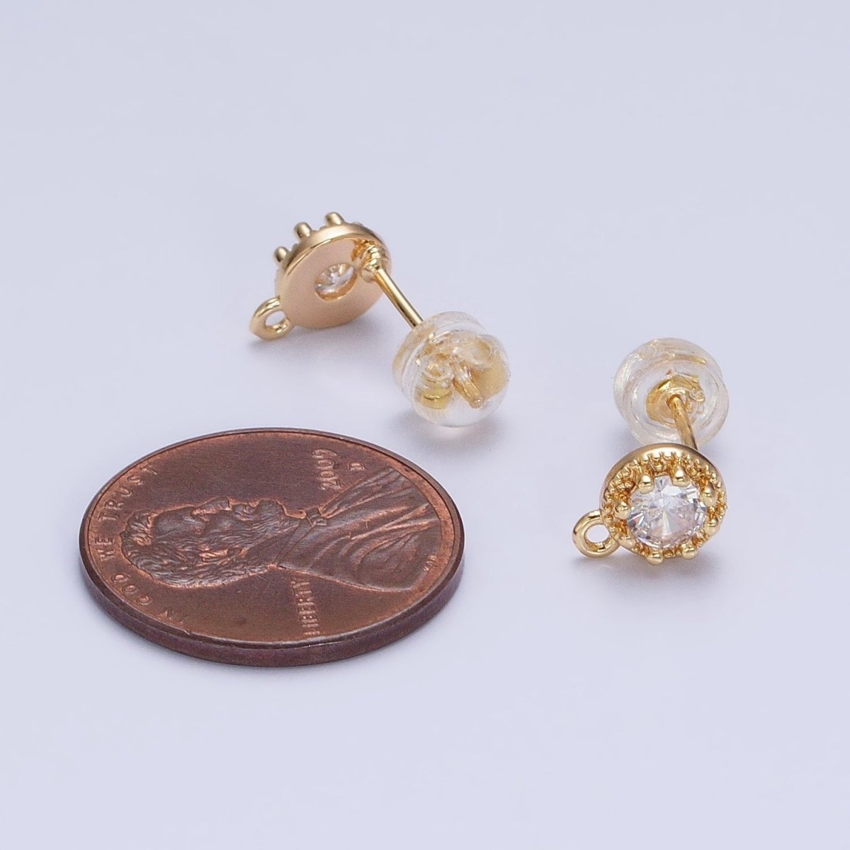 Gold, Silver Mini 8mm Round Clear CZ Open Loop Stud Earrings Supply | Z-363 Z-364 - DLUXCA