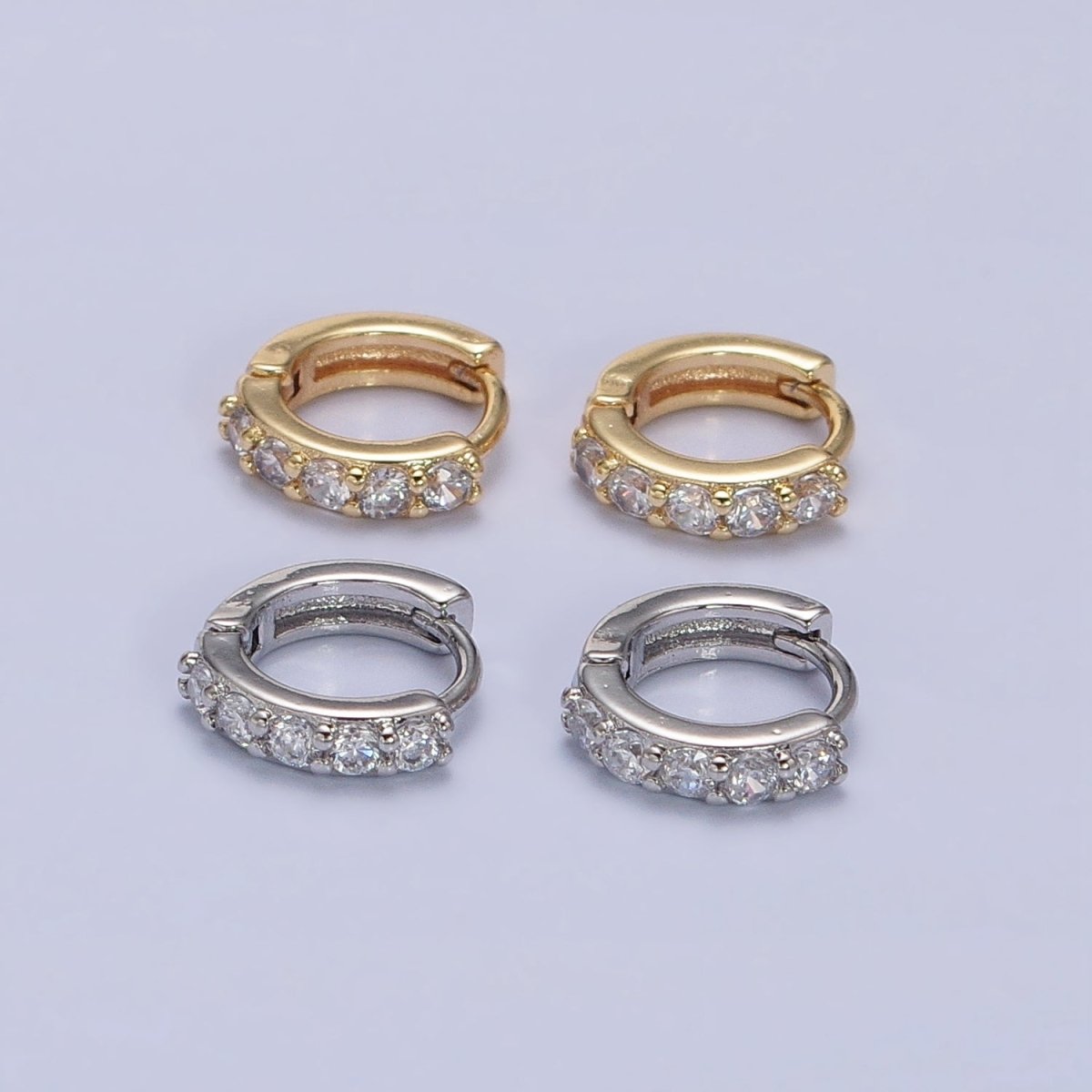 Gold, Silver Mini Cartilage Clear Micro Paved CZ Huggie Earrings | AB950 AB951 - DLUXCA