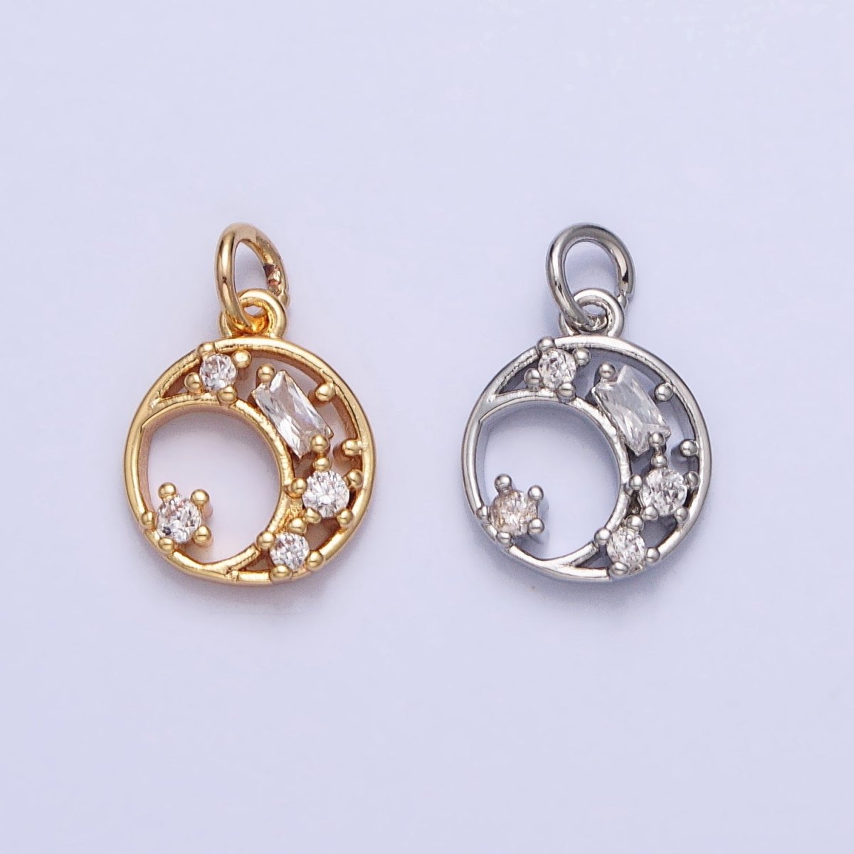 Gold, Silver Mini Crescent Moon Charm CZ Sun Celestial Add-On Charm | AC753 AC754 - DLUXCA