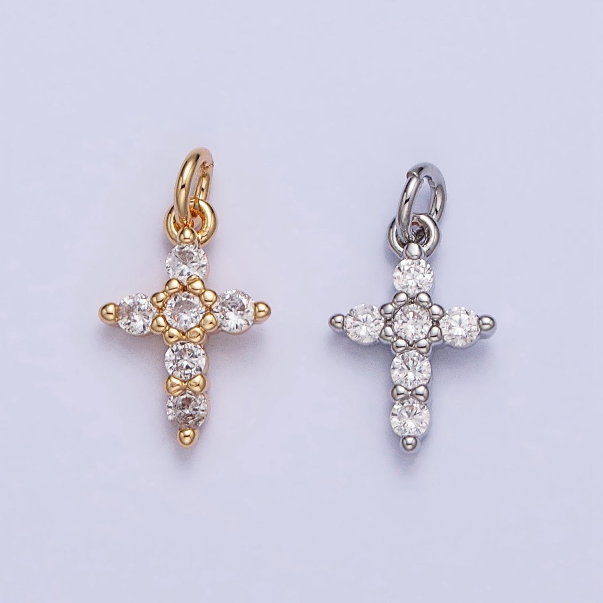 Gold, Silver Mini Cross Charm CZ Religious Add-On Charm | AC-725 AC-726 - DLUXCA