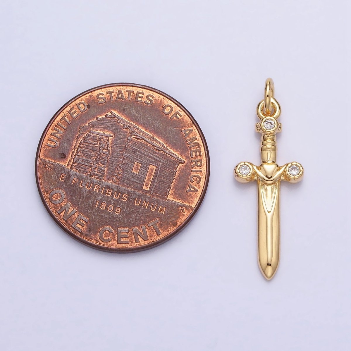 Gold, Silver Mini Dagger Sword Weapon CZ Add-On Charm | AC397 AC947 - DLUXCA