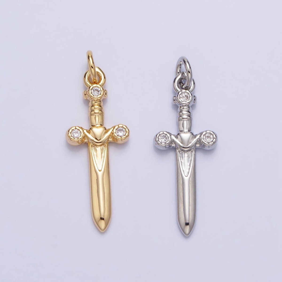 Gold, Silver Mini Dagger Sword Weapon CZ Add-On Charm | AC397 AC947 - DLUXCA