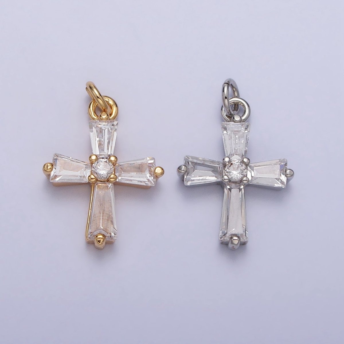 Gold, Silver Mini Religious Cross Clear Baguette CZ Add-On Charm | AC-211 AC-212 - DLUXCA