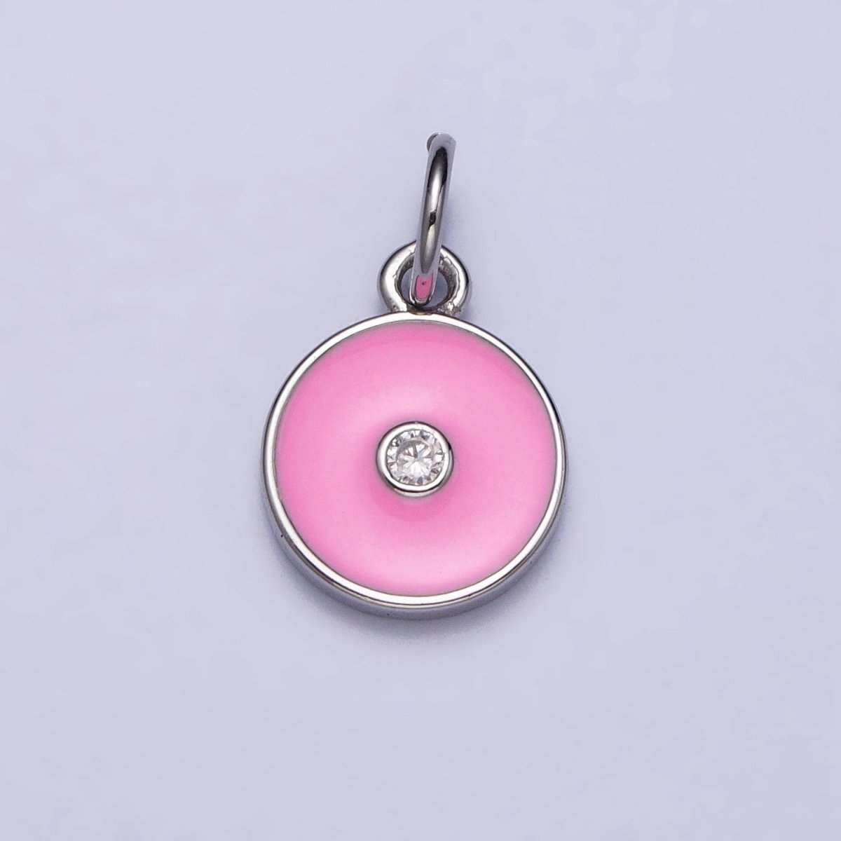 Gold, Silver Minimalist Red, Pink, Blue Enamel Clear CZ Round Coin Charm | AC1024 - AC1029 - DLUXCA