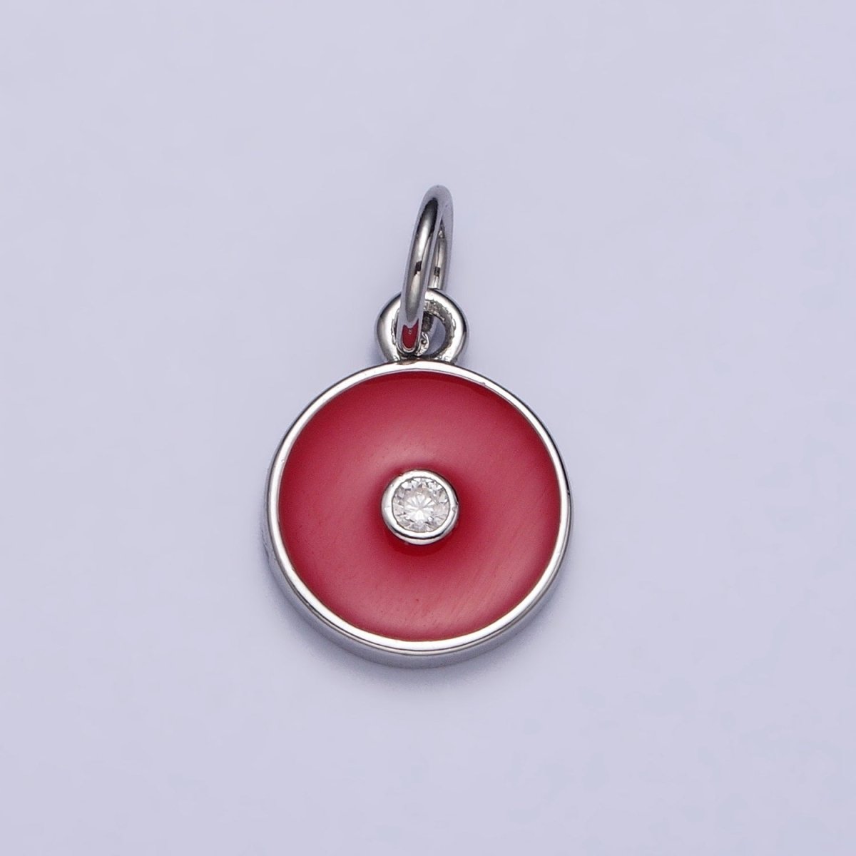 Gold, Silver Minimalist Red, Pink, Blue Enamel Clear CZ Round Coin Charm | AC1024 - AC1029 - DLUXCA