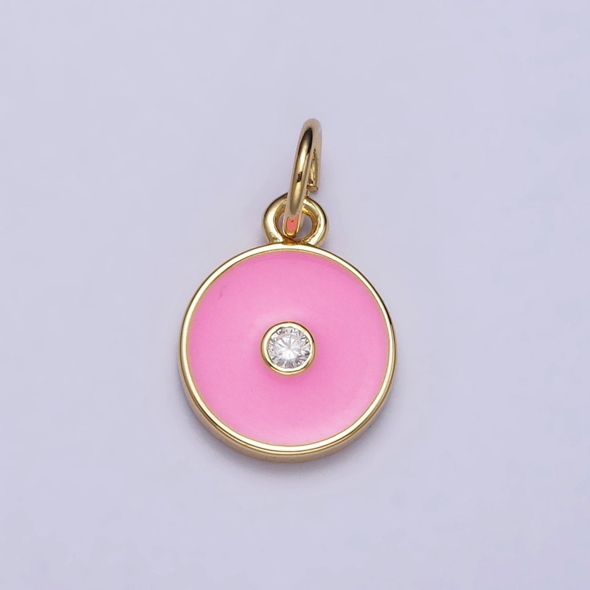 Gold, Silver Minimalist Red, Pink, Blue Enamel Clear CZ Round Coin Charm | AC1024 - AC1029 - DLUXCA