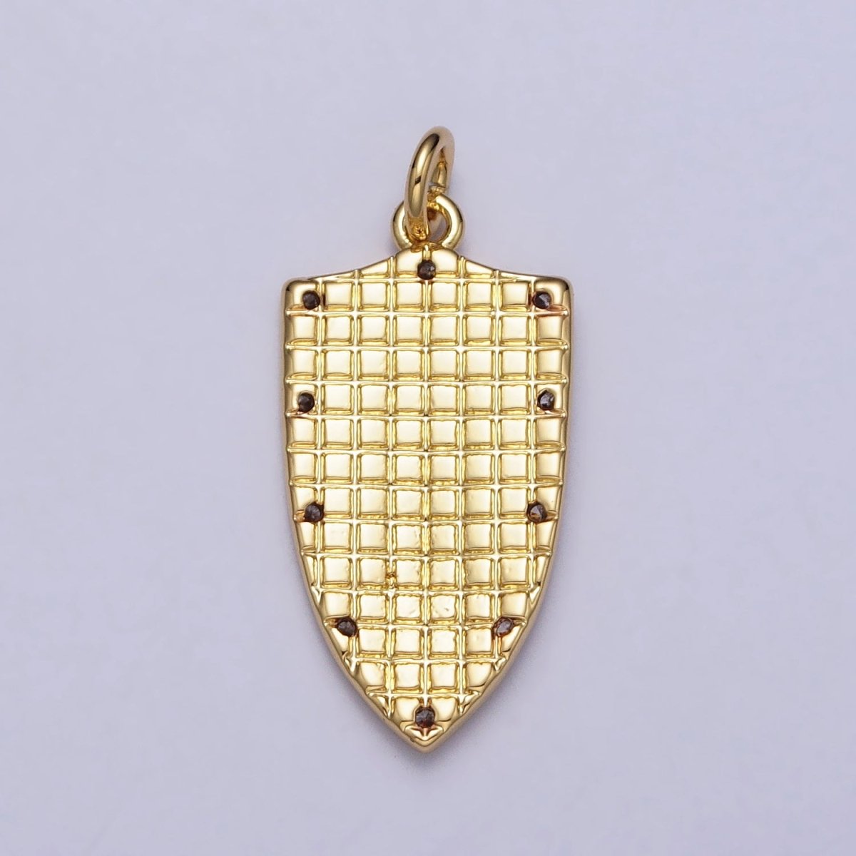 Gold, Silver Mother Mary Lady Guadalupe Lined CZ Dotted Shield Charm | AC975 AC1010 - DLUXCA
