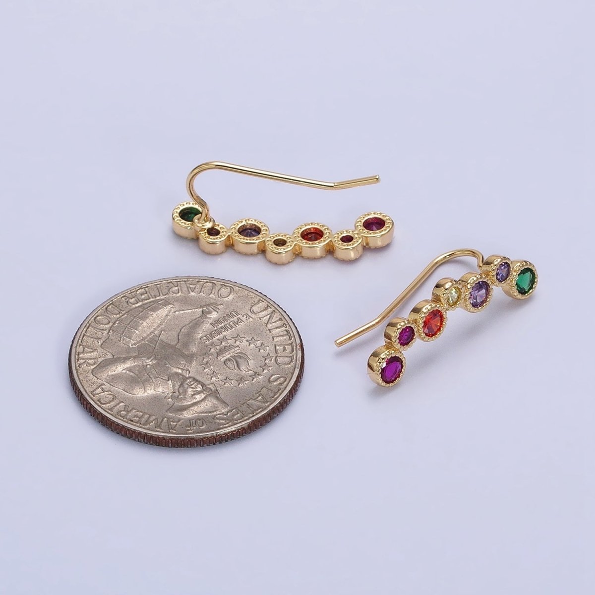 Gold, Silver Multicolor Round Bezel CZ Lined Ear Climber Earrings | AB596 AB597 - DLUXCA