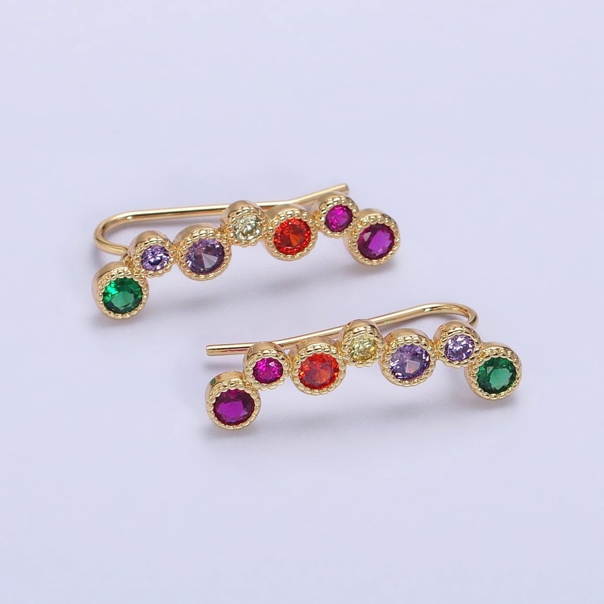 Gold, Silver Multicolor Round Bezel CZ Lined Ear Climber Earrings | AB596 AB597 - DLUXCA