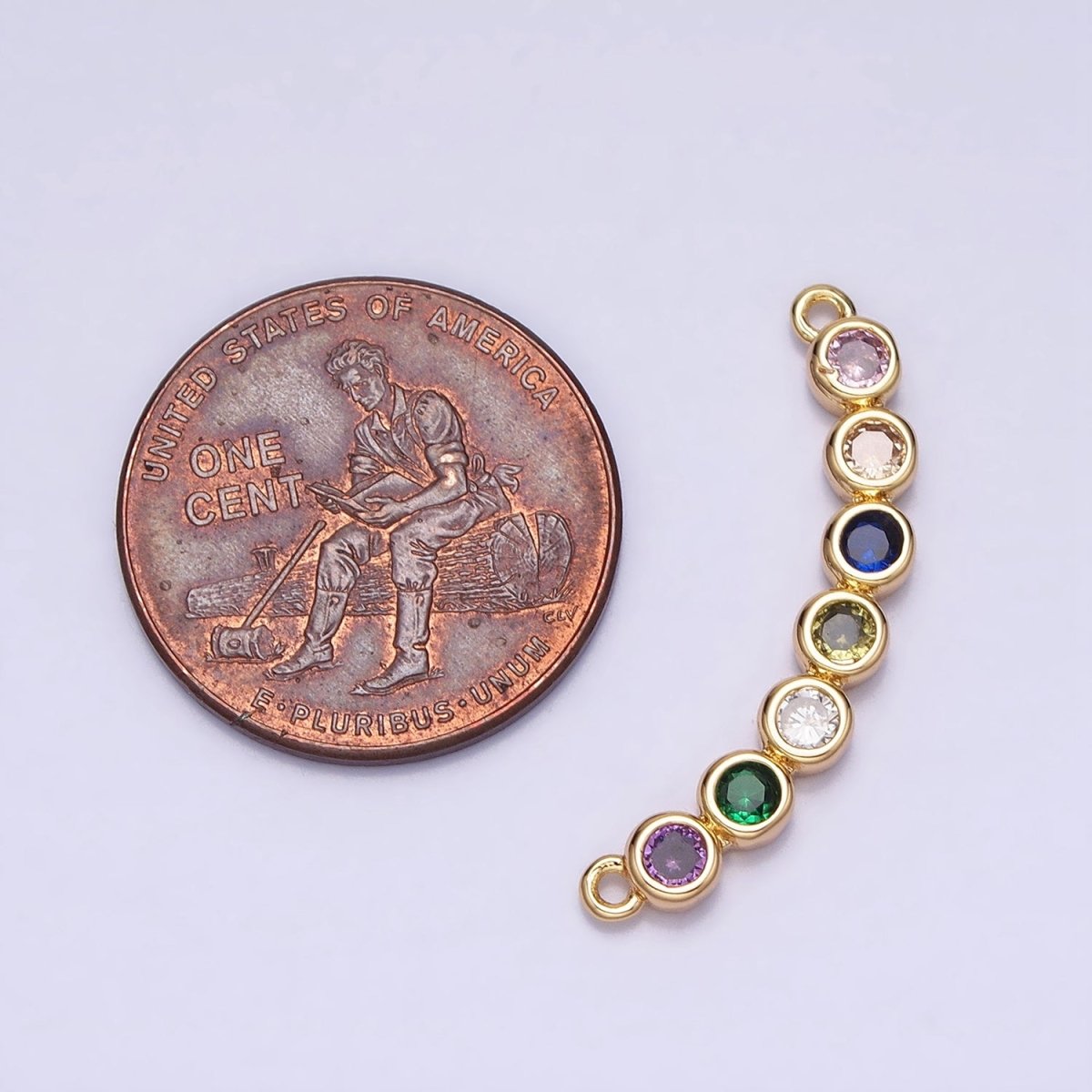 Gold, Silver Multicolor Round CZ Bezel Lined Curved Connector | AA976 AA977 - DLUXCA