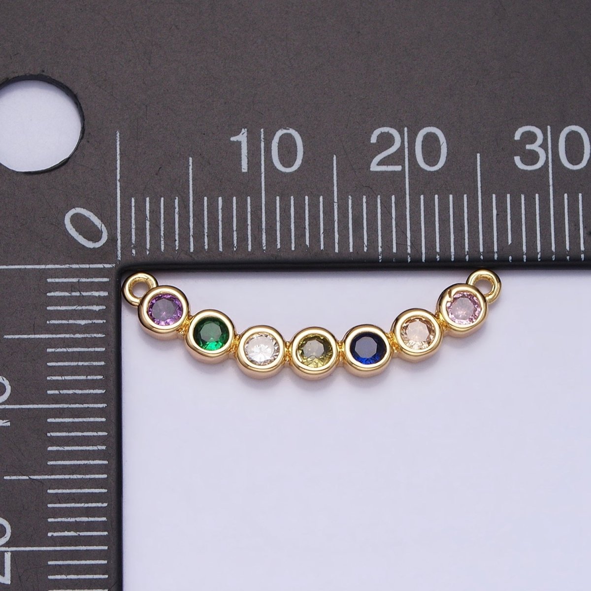 Gold, Silver Multicolor Round CZ Bezel Lined Curved Connector | AA976 AA977 - DLUXCA