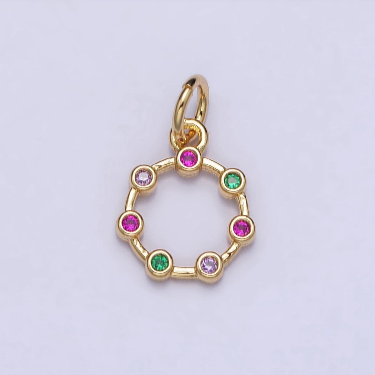 Gold, Silver Multicolor Round CZ Octagonal Open Ferris Wheel Charm | AC1001 AC1002 - DLUXCA