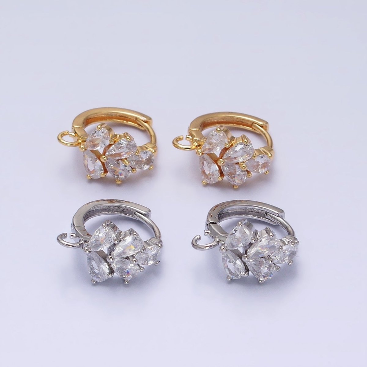 Gold, Silver Multiple Clear Marquise Huggie Open Loop Earrings Supply Open Link Earring | Z-292 Z-293 - DLUXCA