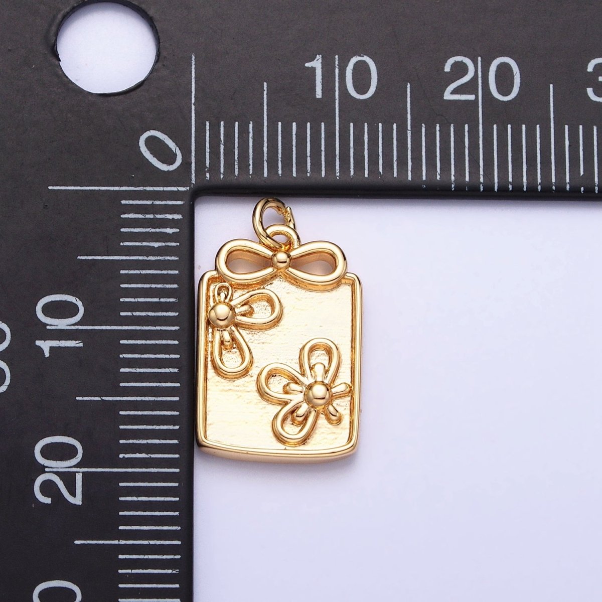Gold, Silver Nature Flower Ribbon Bow Rectangular Tag Charm | AC387 AC388 - DLUXCA