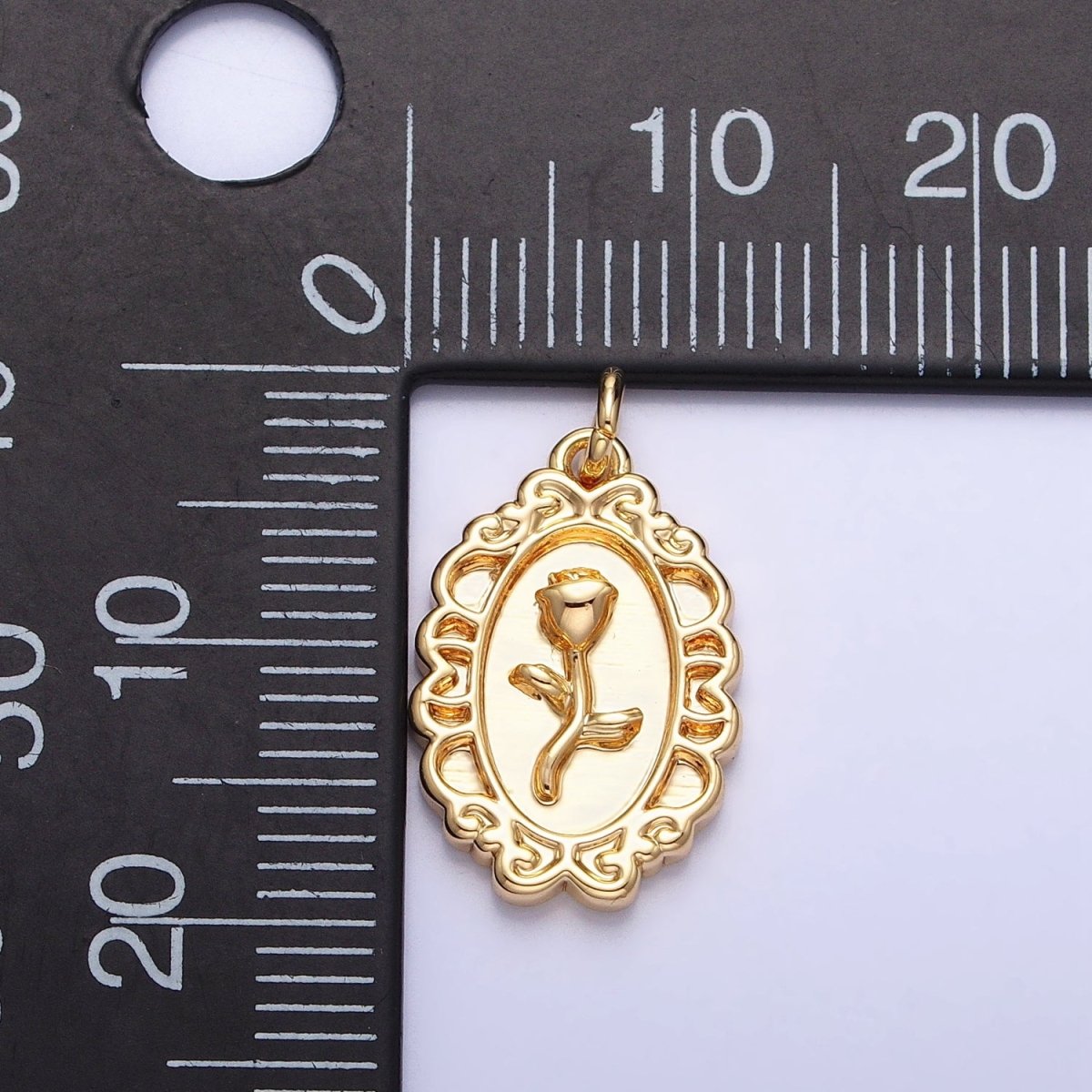 Gold, Silver Nature Rose Flower Oval Frame Charm in Gold & Silver | AC-761 AC-762 - DLUXCA