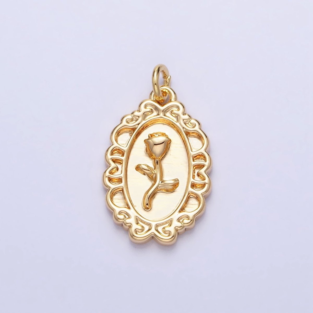 Gold, Silver Nature Rose Flower Oval Frame Charm in Gold & Silver | AC-761 AC-762 - DLUXCA