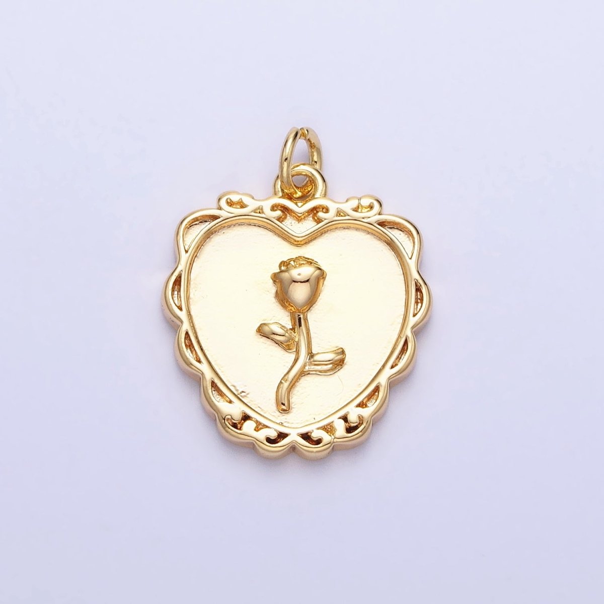 Gold, Silver Nature Rose Flower Rounded Heart Charm | AC745 AC746 - DLUXCA