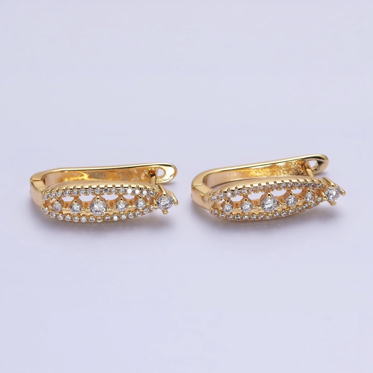 Gold, Silver Oblong Clear Micro Paved Linear English Lock Earrings in Silver & Gold | AB655 AB834 - DLUXCA