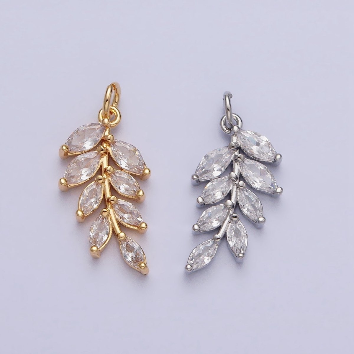 Gold, Silver Olive Leaf Clear Marquise Plant Add-On Charm | AC606 AC624 - DLUXCA