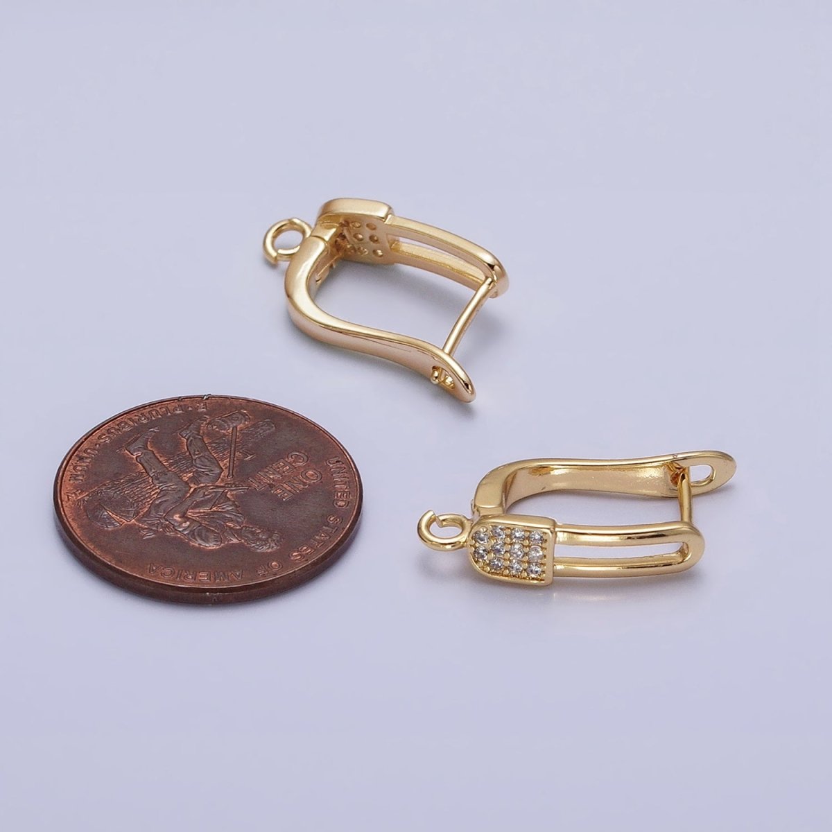 Gold. Silver Paperclip Micro Paved CZ Open Loop English Lock Earrings Supply in Gold & Silver | Z-286 Z-287 - DLUXCA