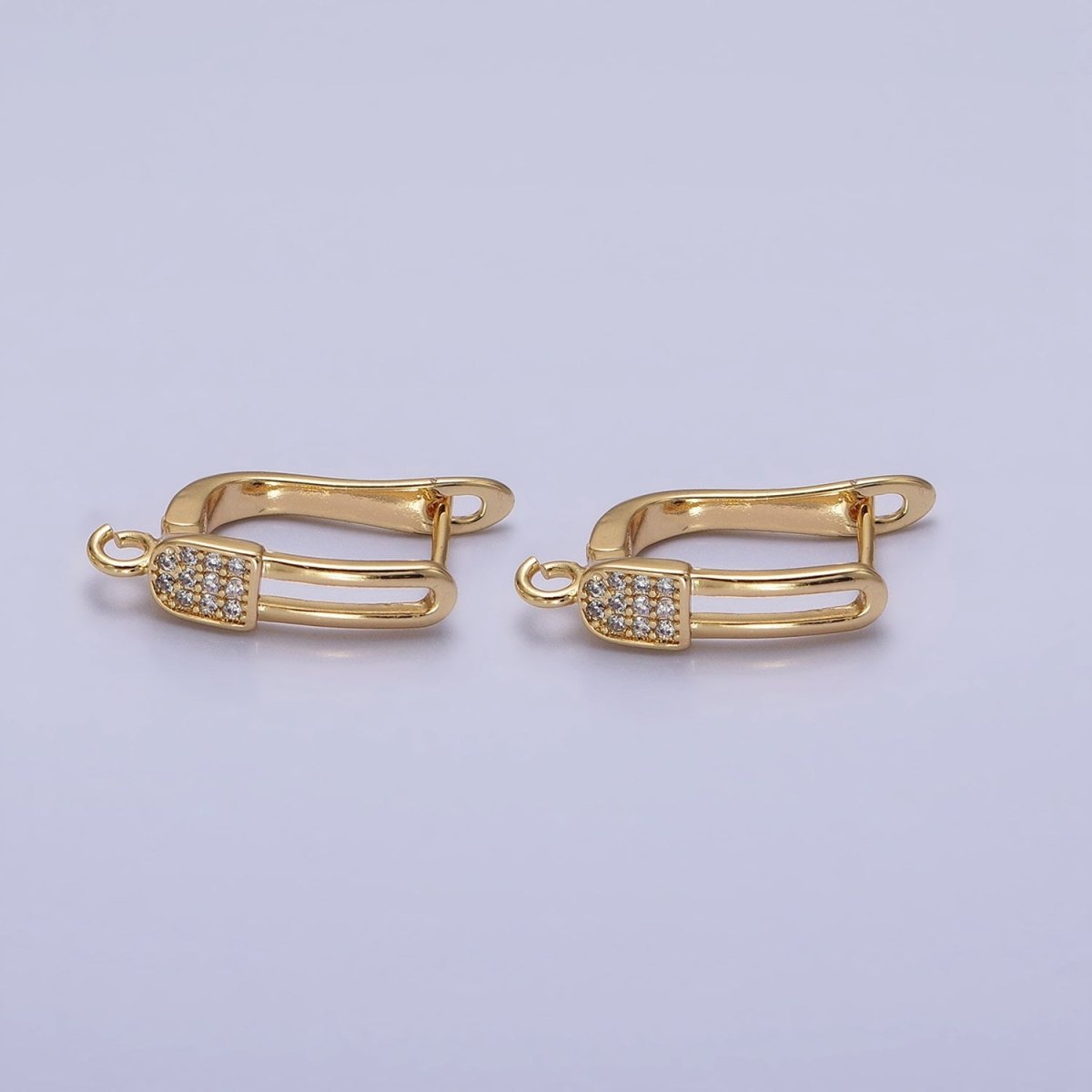 Gold. Silver Paperclip Micro Paved CZ Open Loop English Lock Earrings Supply in Gold & Silver | Z-286 Z-287 - DLUXCA